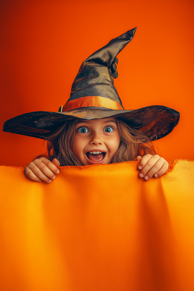 Young Girl as Halloween Witch Pumpkin