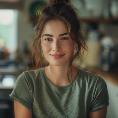 Smiling Woman Washing Dishes