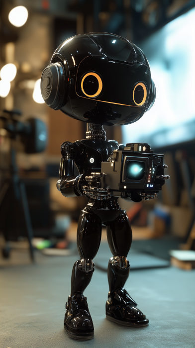 Friendly Black Robot with Camera