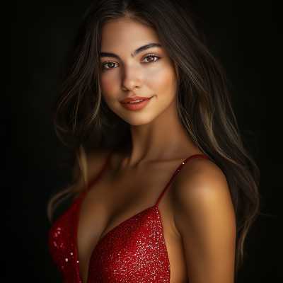 Elegant Latina in Red Cocktail Dress