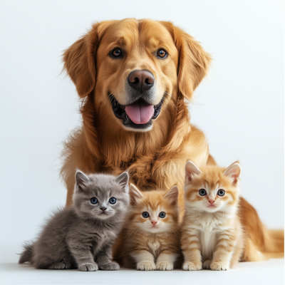 A Dog and Kittens Together