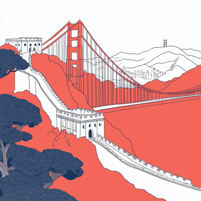 Minimalist Line Art of Great Wall and Golden Gate