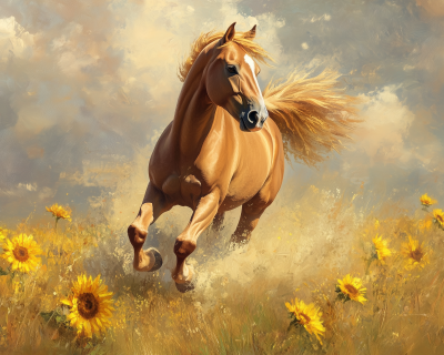 Pony in Sunflower Field