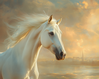 Serene Dawn with White Horse