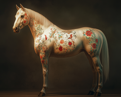 Glowing Tattooed White Horse Portrait