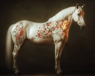 Glowing Tattooed White Horse Portrait