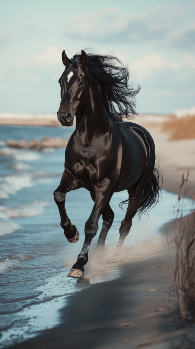 Black Horse Running by the Coast