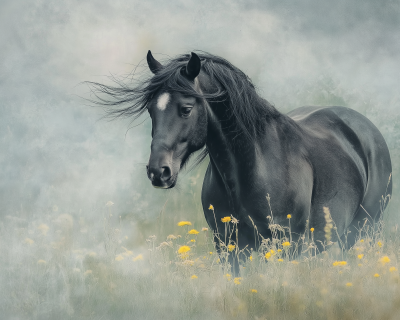 Elegant Black Horse in Nature