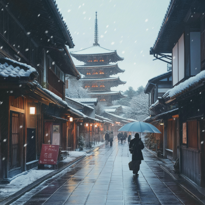 Snowy Kyoto Temple