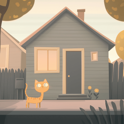 Cat in Front of House