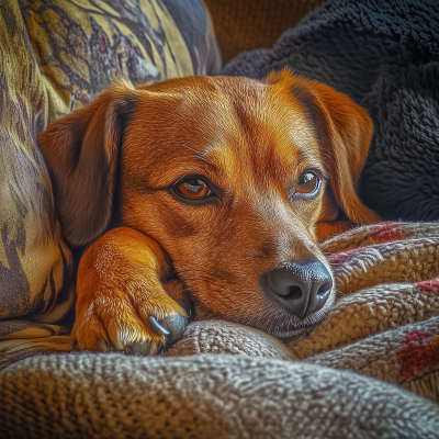 Cute Dog Relaxing on Sofa