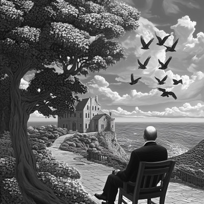 Surreal Dreamlike Illustration of Alfred Hitchcock