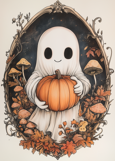 Cute Ghost with Pumpkin