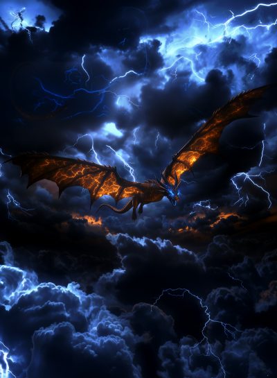 Copper Dragon in Stormy Night Sky