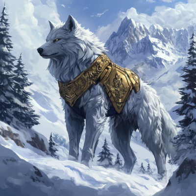 Giant Armored Wolf in Snowy Landscape