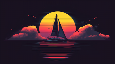 Retro Sunset Sailboat