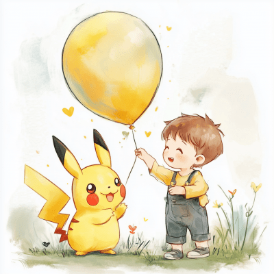 Birthday Invitation with Pikachu lifting a blond boy