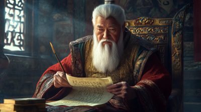 Wise Mongol Elder Writing