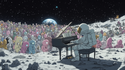 Astronaut Playing Piano on the Moon