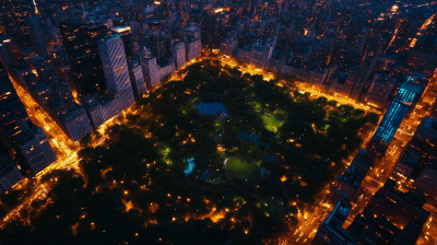 Central Park Night Drone View