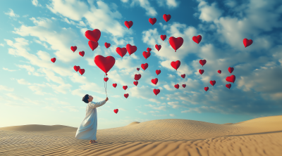 Boy Catching Heart Balloon