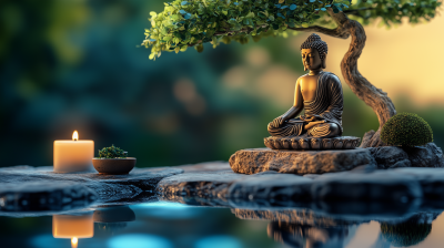 Buddha Statue and Bonsai