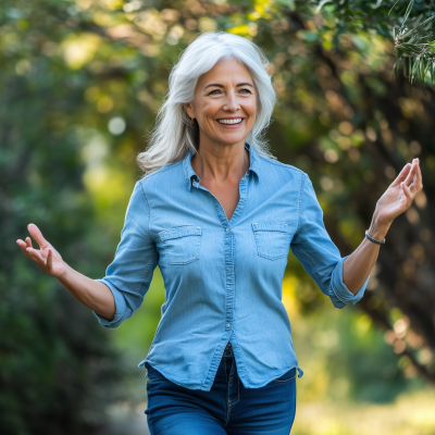 Smiling Woman in Jeans