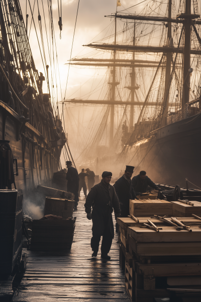 Victorian Era Shipyard at Dawn