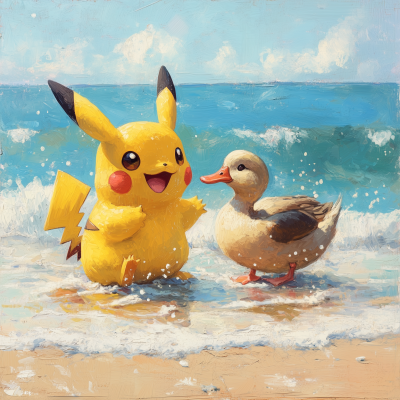 Pikachu and Duck on the Beach