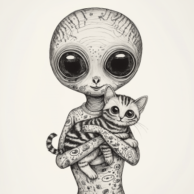 Alien and Cat Tattoo Sketch