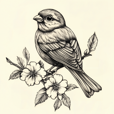 Old School Bird Tattoo Sketch