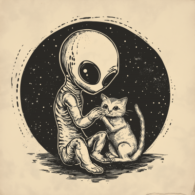 Alien and Cat Tattoo