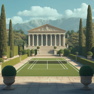 Tennis Court in a Palladian Villa Courtyard