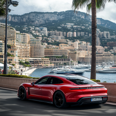 Red Porsche Taycan in Monaco