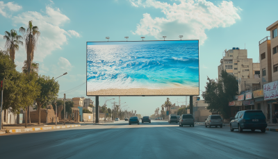 Blue Sea Beach Billboard in Motel Gho, Iran