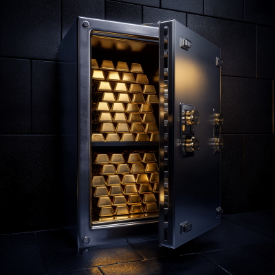 Open Safe with Gold Bars