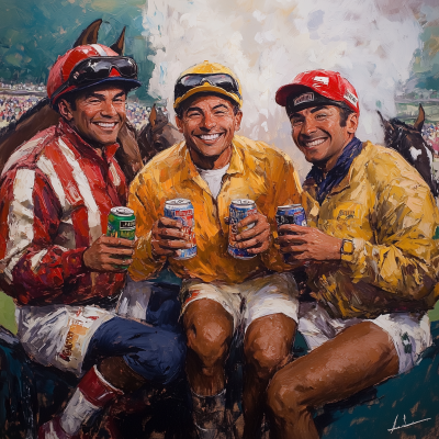 Jockeys Celebrating at Belmont Stakes