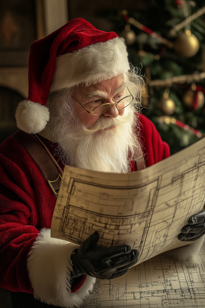 Vintage Santa with Architectural Plans