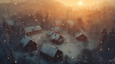 Snowy Forest Town at Dusk