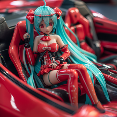 Strawberry Miku in a Ferrari