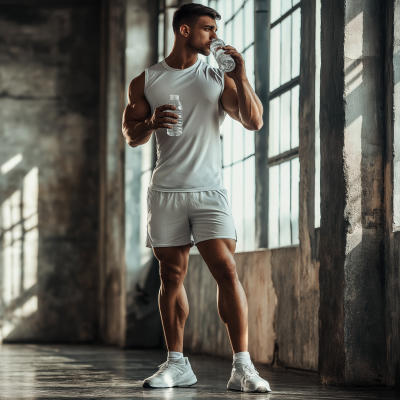 Man Drinking Water in Gym Wear