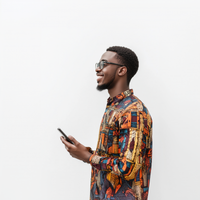 Cheery African Man with Android Phone