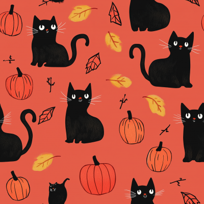 Black Cats and Pumpkins Pattern