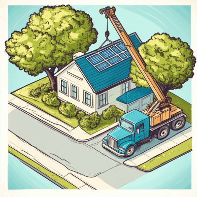 Delivery Truck with Crane and Solar Panels