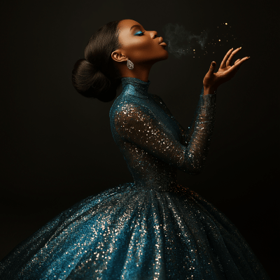 Stylish African American Woman in Ball Gown