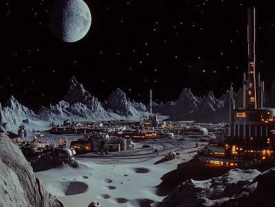 Cinematic View of International Moon Base