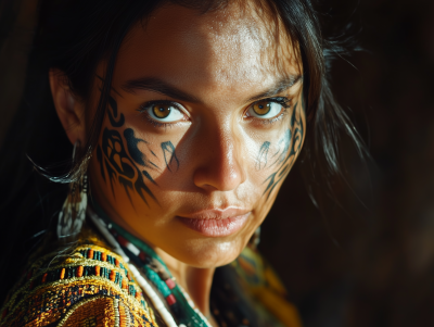 Native American Woman with Jaguar Tattoo