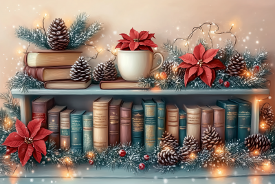 Christmas Bookshelf Illustration