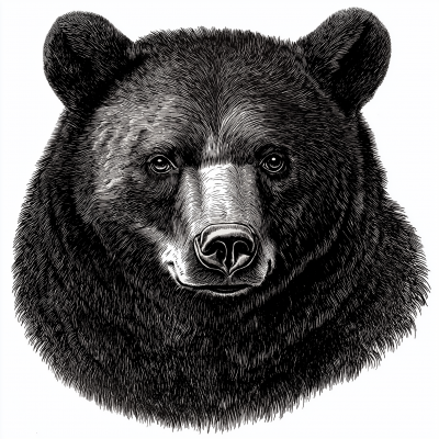 Vintage Hand Drawn Black Bear Face Engraving