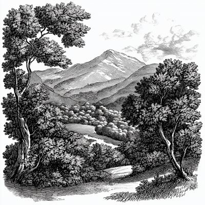 Vintage Catskill Mountain Range Illustration